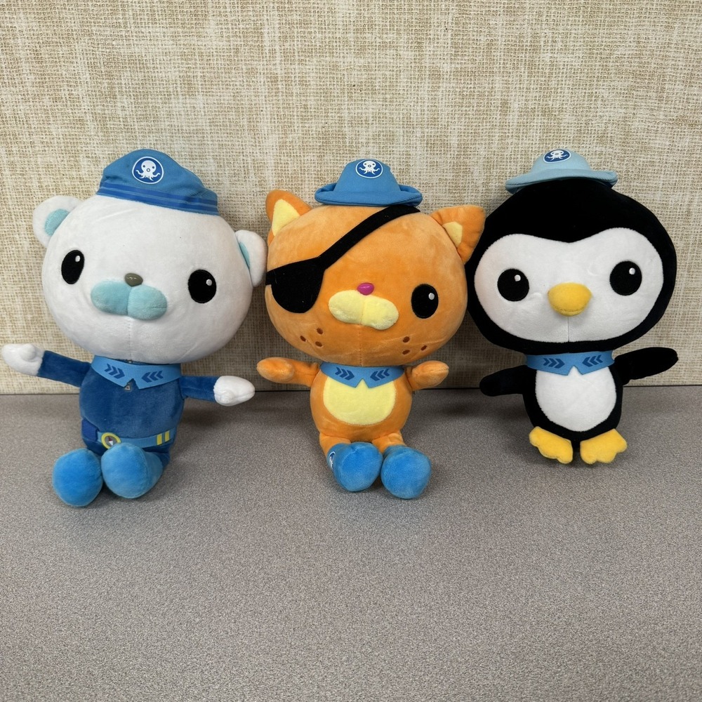 Set of 3 Octonauts Plush Kwazzi Kitten Captain Barnacles Bear Peso Penguin
